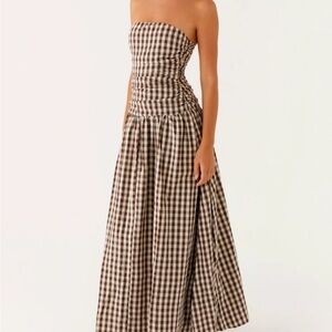 Peppermayo Brown Checkered Strapless Dress
